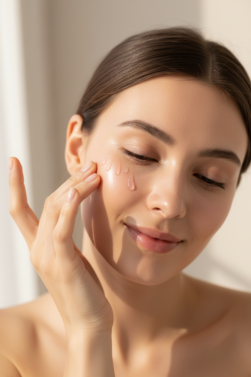 Applying peptide serum to face